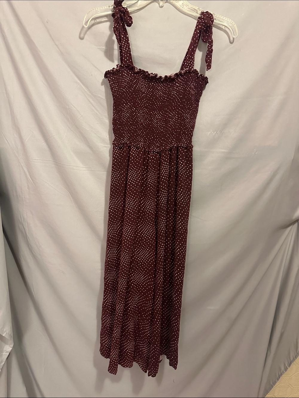 bp Burgundy Polka Dot Maxi Dress with Tie Straps